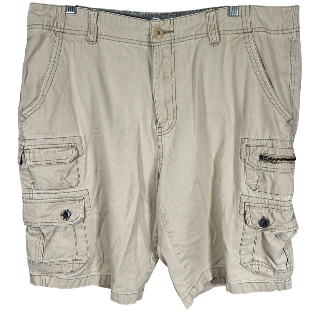 Plugg‎ Mens Tan Khaki Cargo Shorts Size 36 Cotton Multi Pocket Utility Casual